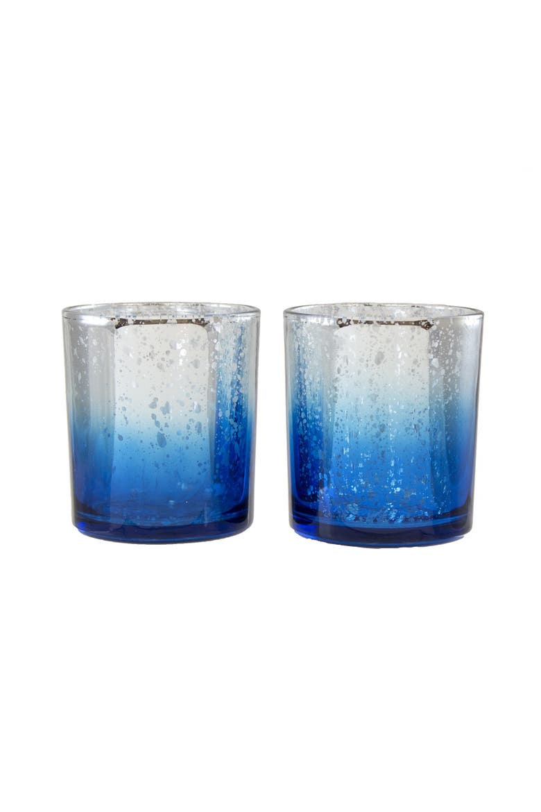 Blue Ombre Set Of 2 Glass Votive Candle Holders 3.07", Main, color, Blue