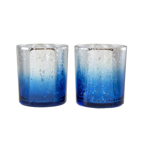 Blue Ombre Set Of 2 Glass Votive Candle Holders 3.07"
