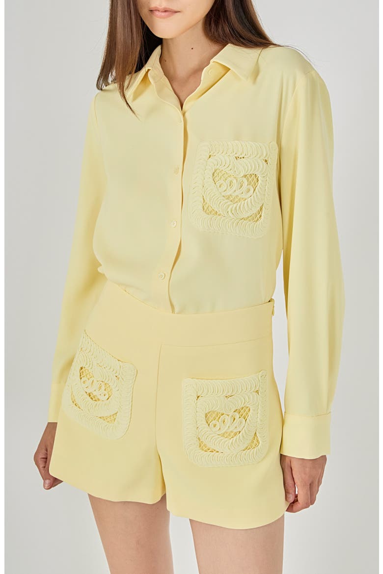 Net Pocket Button-Up Shirt, Main, color, LIGHT YELLOW