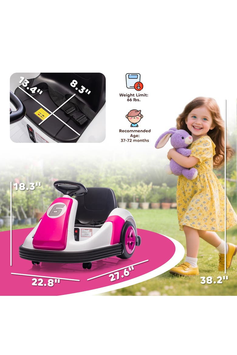 6V Kids Bumper Car with Big Wheels, 3.1 Mph Max, Electric Car for Kids with 360-Degree Spin, Slow Start, LED Power, Alternate, color, Pink