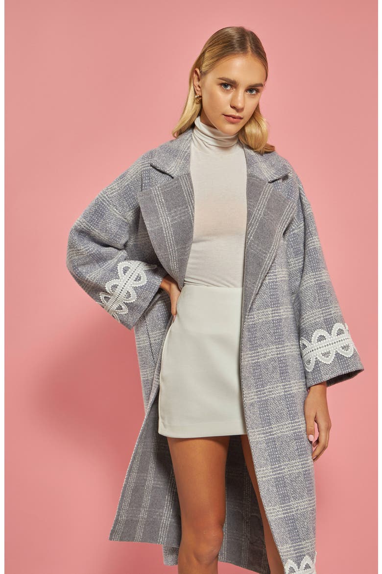 Premium Plaid Wool Blend Long Wrap Coat, Alternate, color, GREY