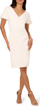 Adrianna Papell 3D Flower Cuff Crepe Faux Wrap Dress