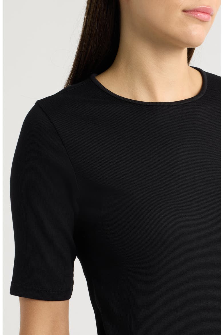 Organic Cotton Crewneck Elbow Sleeve Top, Alternate, color, BLACK