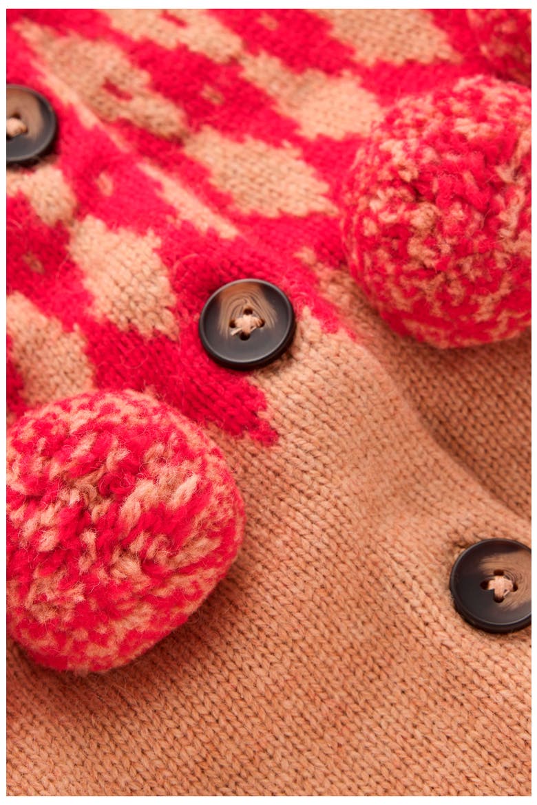 Mae Fair Isle Pompom Cardigan, Alternate, color, CAMEL, POM