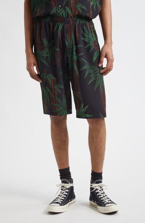 Palm Print Crepe Shorts