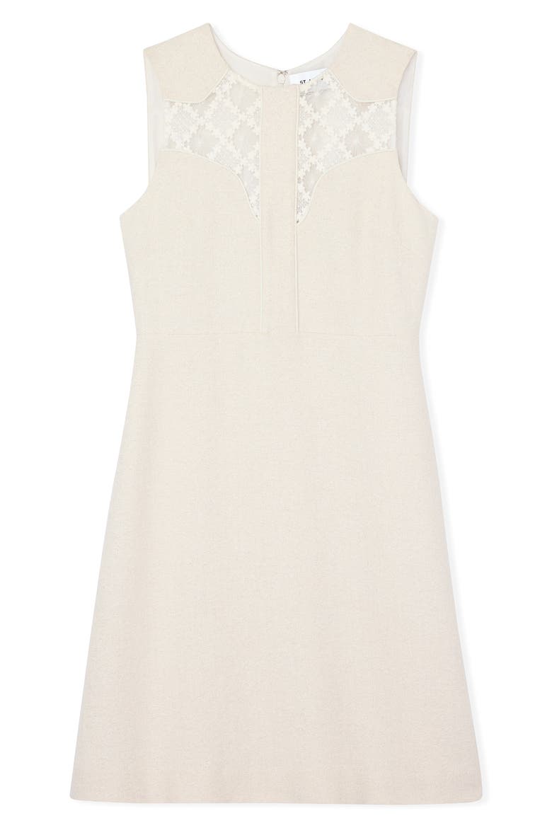 Metallic Tweed & Guipure Lace Shift Dress, Alternate, color, ECRU LUREX MULTI