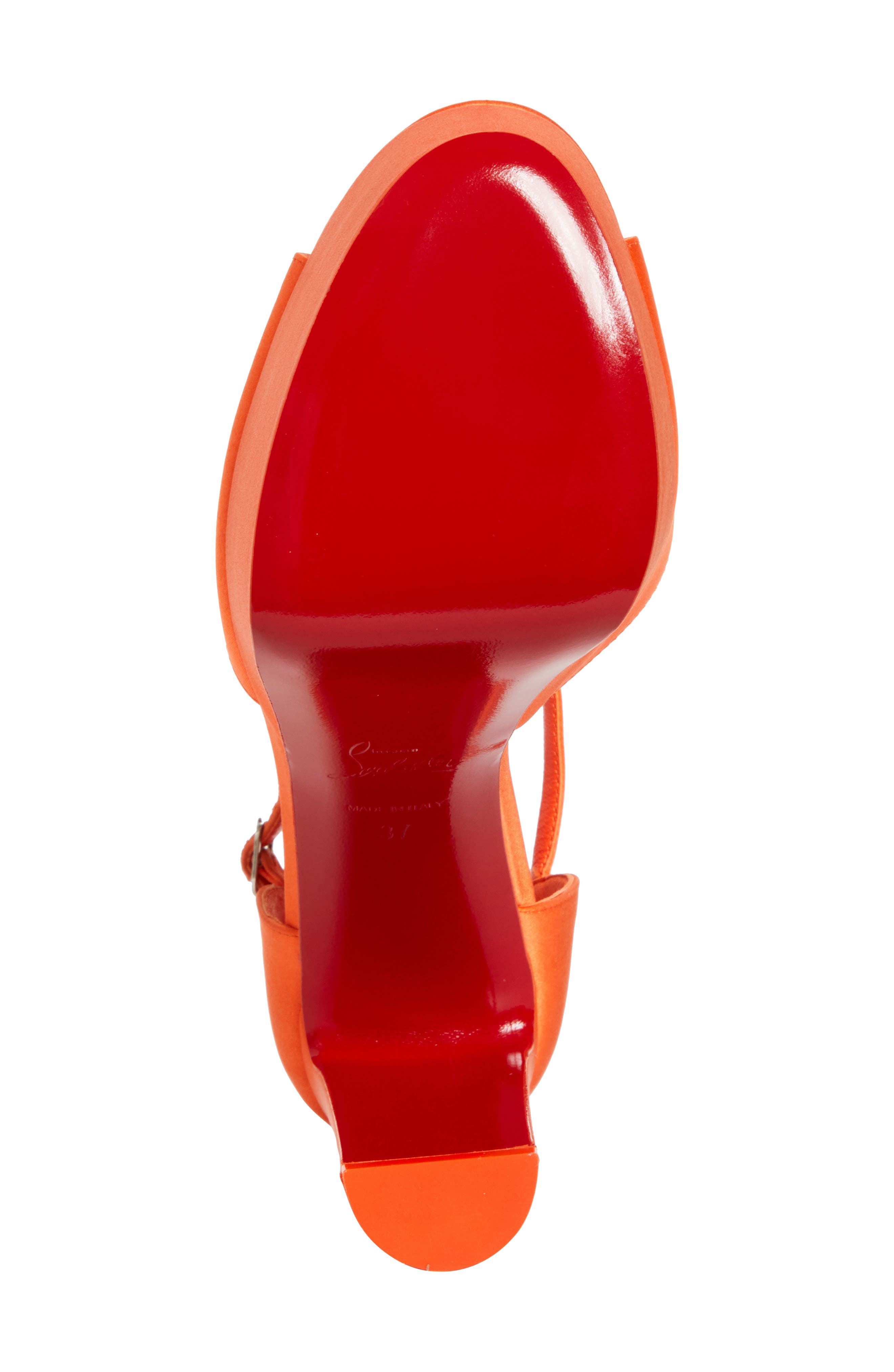 Christian Louboutin Sandaloo Silk Satin Platform Sandal, Alternate, color, Magma/ Lin Magma