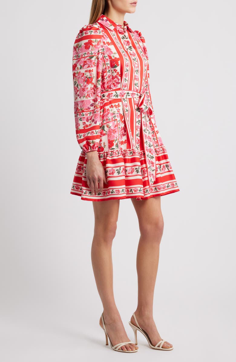 Anne Klein Tiered Tie Waist Long Sleeve Dress, Alternate, color, Poppy Multi