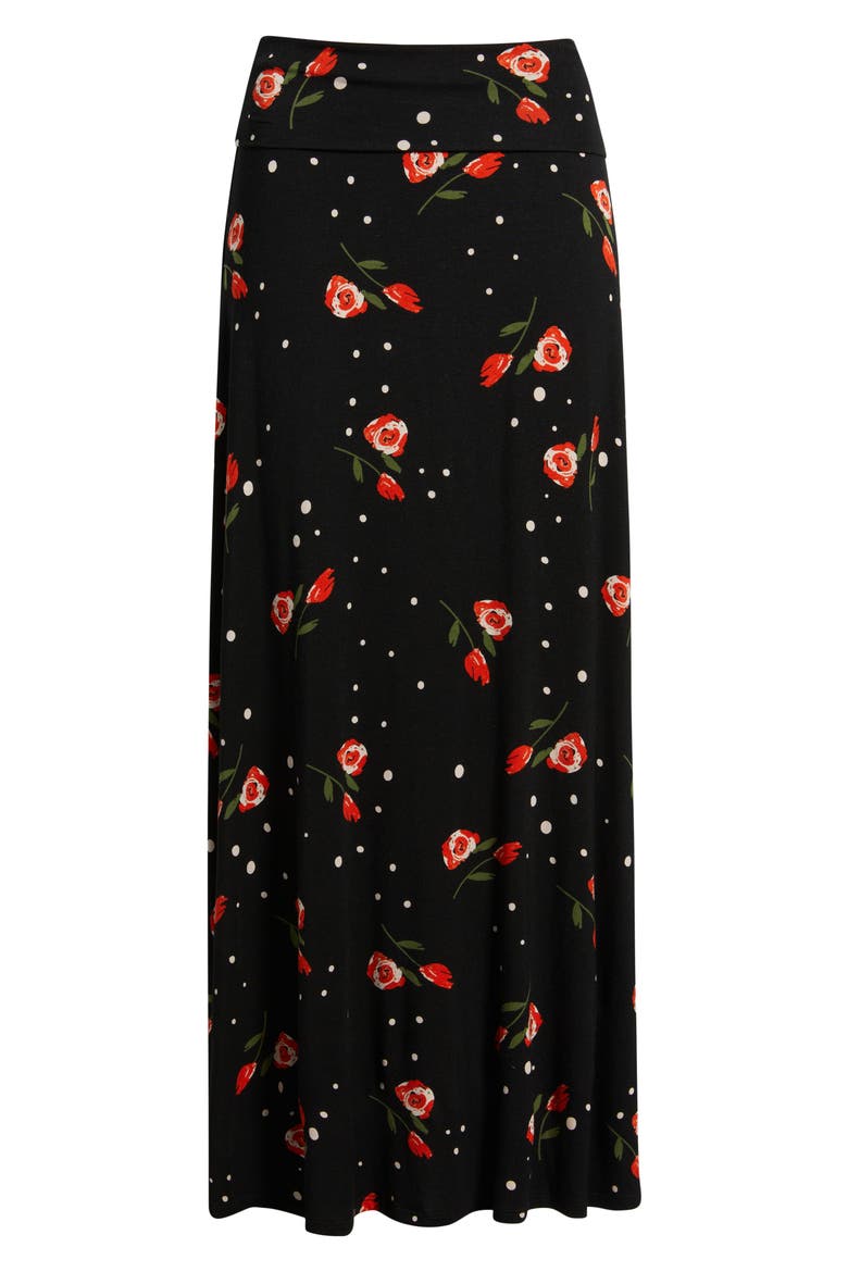 Roll Top Floral Print Maxi Skirt, Alternate, color, BLACK/ RED