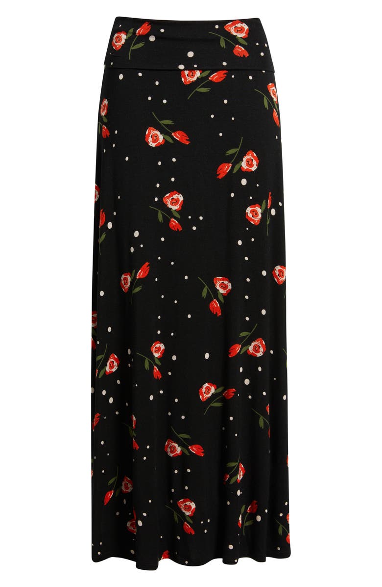Loveappella Roll Top Floral Print Maxi Skirt, Main, color, 