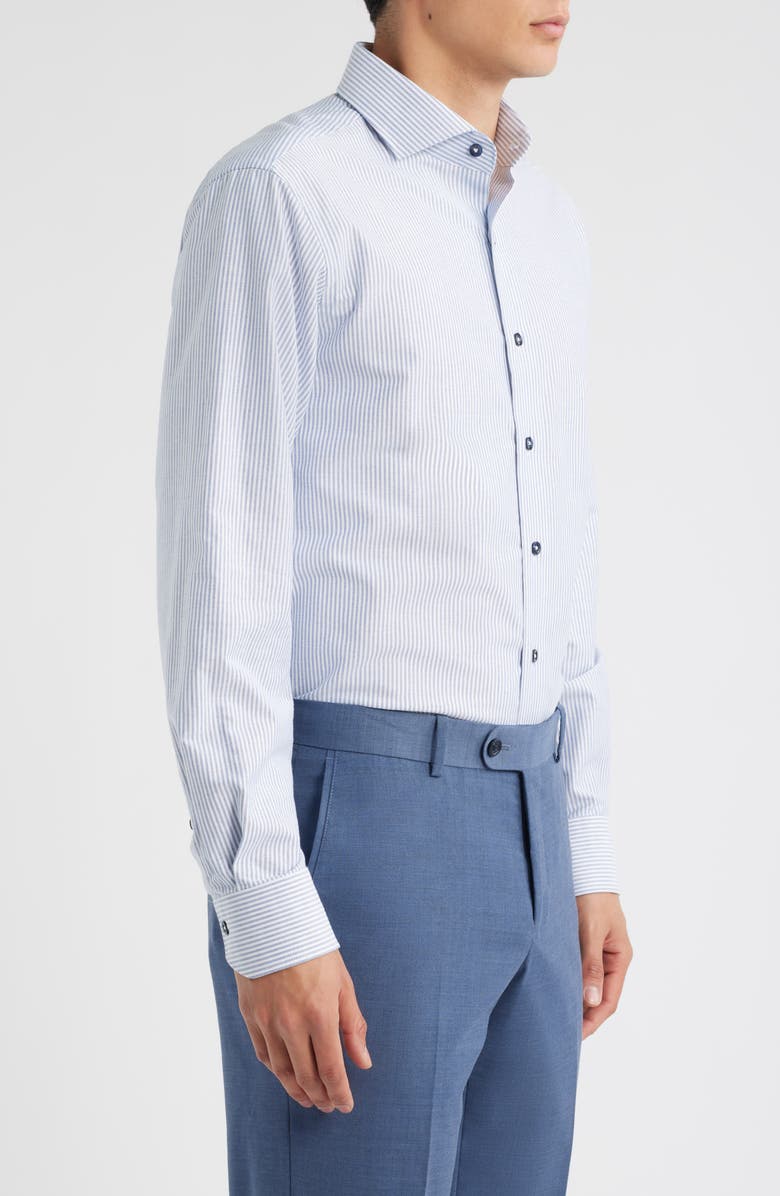 Lorenzo Uomo Trim Fit Stripe Cotton Oxford Cloth Dress Shirt, Alternate, color, White/ Blue Stripe