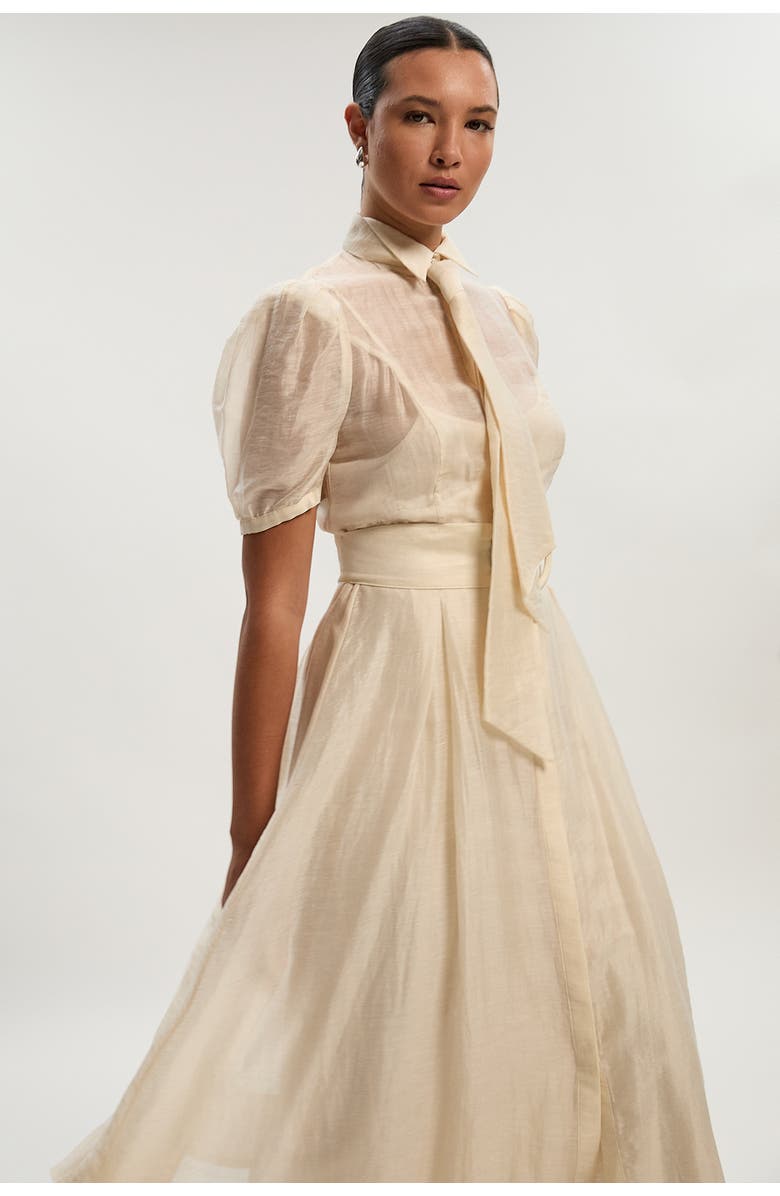 Karen Millen Organdie Tie Neck Woven Midi Dress, Alternate, color, 