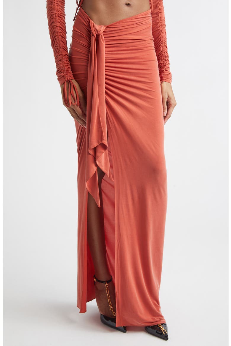 Side Drape Ruched Jersey Skirt, Alternate, color, DARK RED