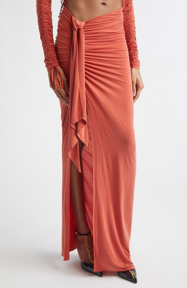 Balmain Side Drape Ruched Jersey Skirt, Alternate, color, Dark Red