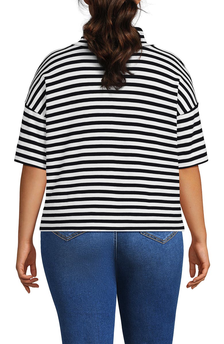 Lands' End Elbow Sleeve Supima Cotton Relaxed Turtleneck, Alternate, color, Black Even Stripe