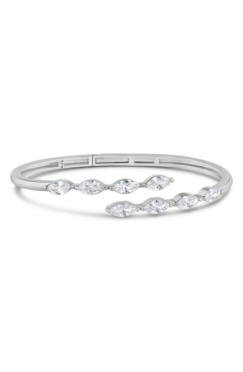 CZ by Kenneth Jay Lane Marquise Cubic Zirconia Hinged Bypass Bracelet, Main, color, Clear Silver