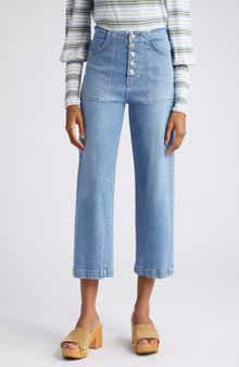 Veronica Beard Crosbie Exposed Button Wide Leg Jeans