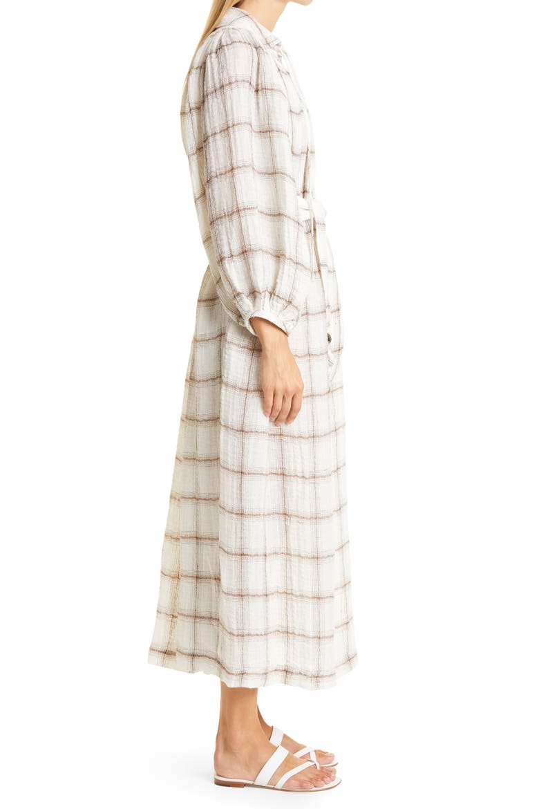 Poet Plaid Long Sleeve Linen Blend Maxi Dress, Alternate, color, WWG WHITE WINDOWPANE GAUZE