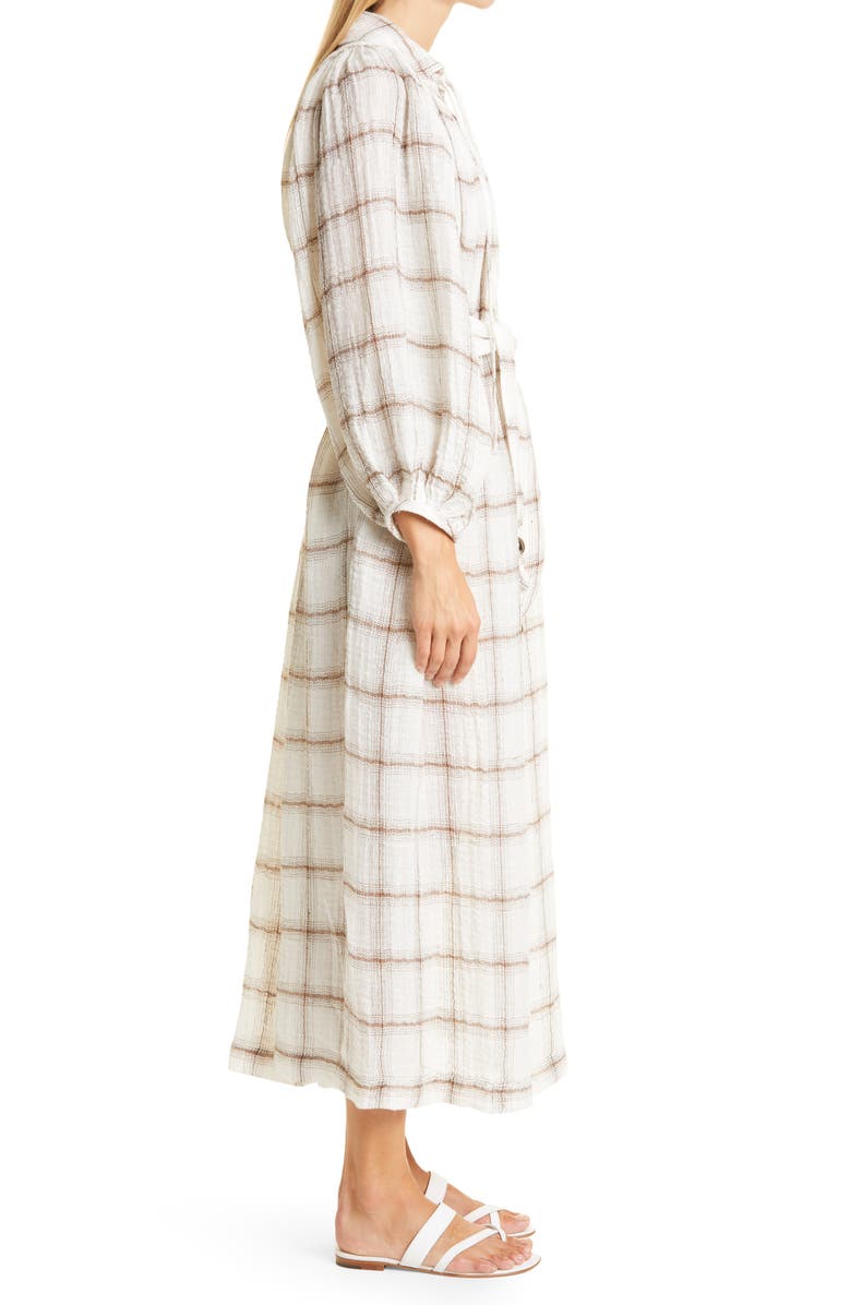 Lisa Marie Fernandez Poet Plaid Long Sleeve Linen Blend Maxi Dress, Alternate, color,