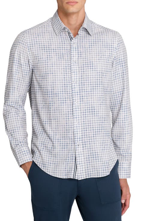 Faded Dot Print Woven Long Sleeve Basic