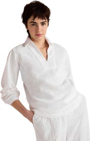 Haven Well Within Textured Cotton Gauze Collared Top