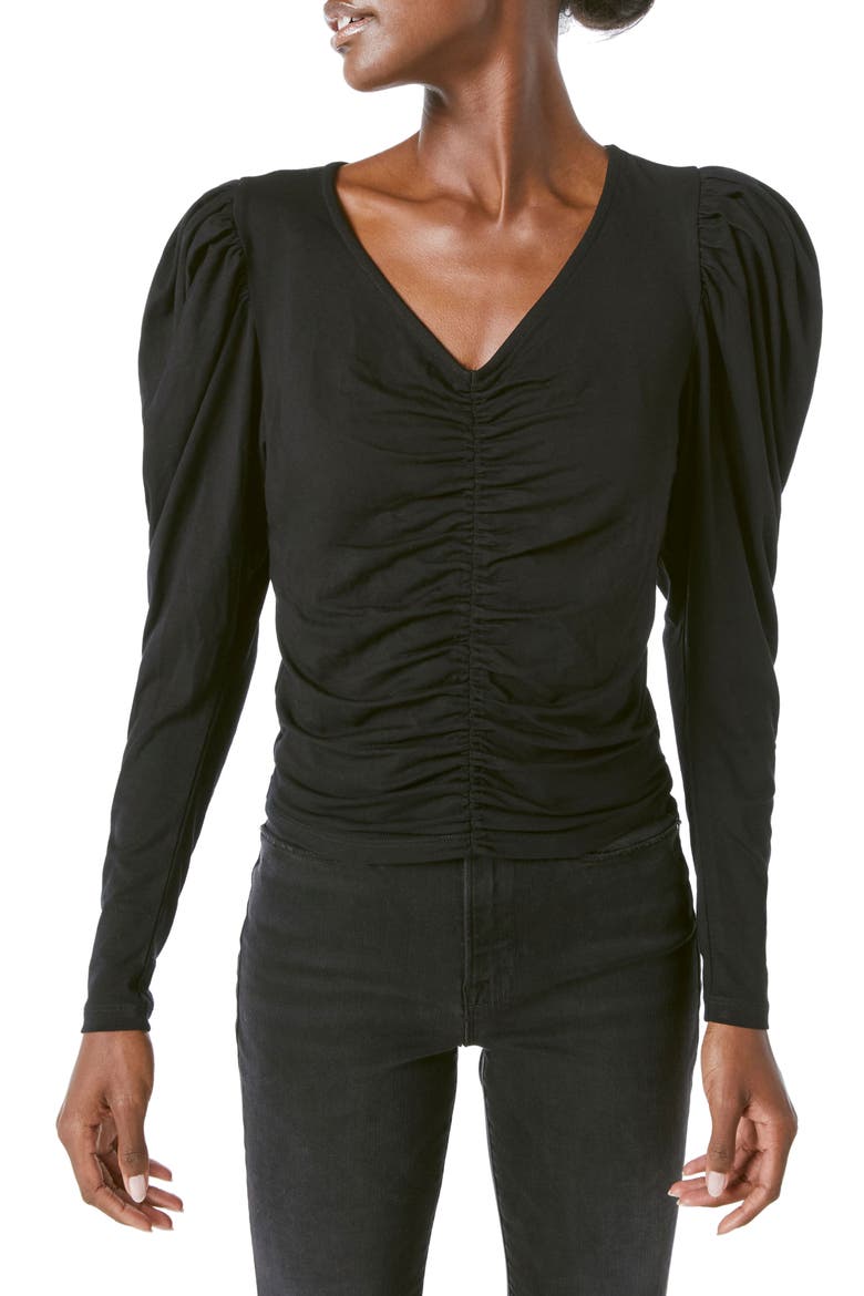 Agnes Shirred Puff Sleeve Knit Top, Main, color, NOIR