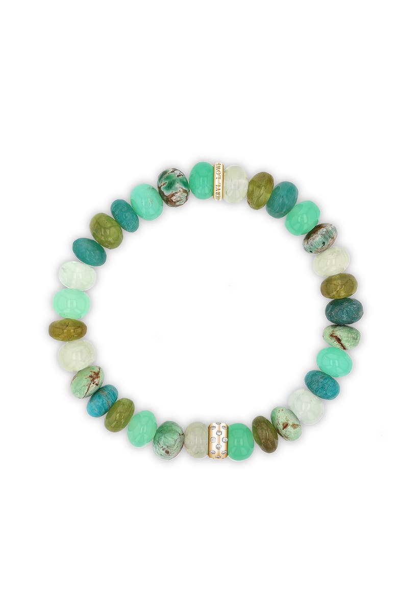 YG Green Mix 8mm Bead Bracelet with Scattered Diamond Donut, Alternate, color, Green Mix / 14kt Yellow Gold