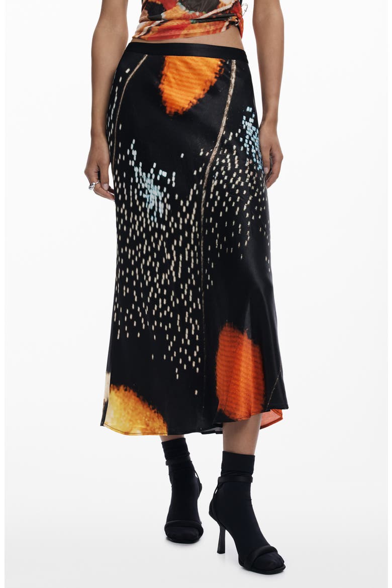 Print Midi Skirt, Main, color, BLACK
