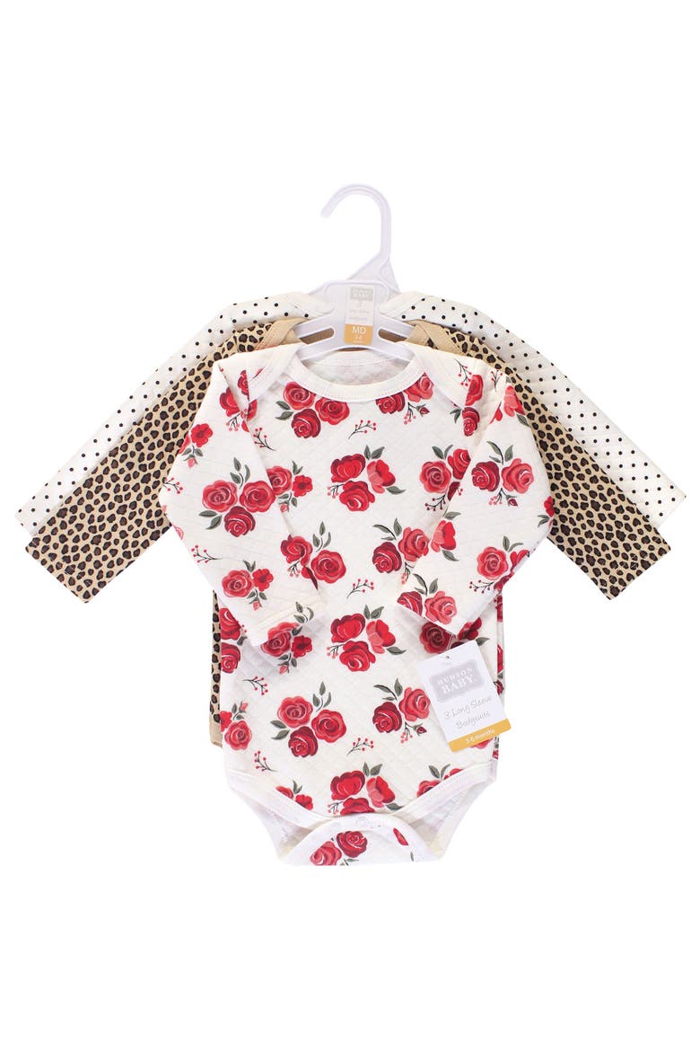 Quilted Long Sleeve Cotton Bodysuits, Alternate, color, Rose Leopard