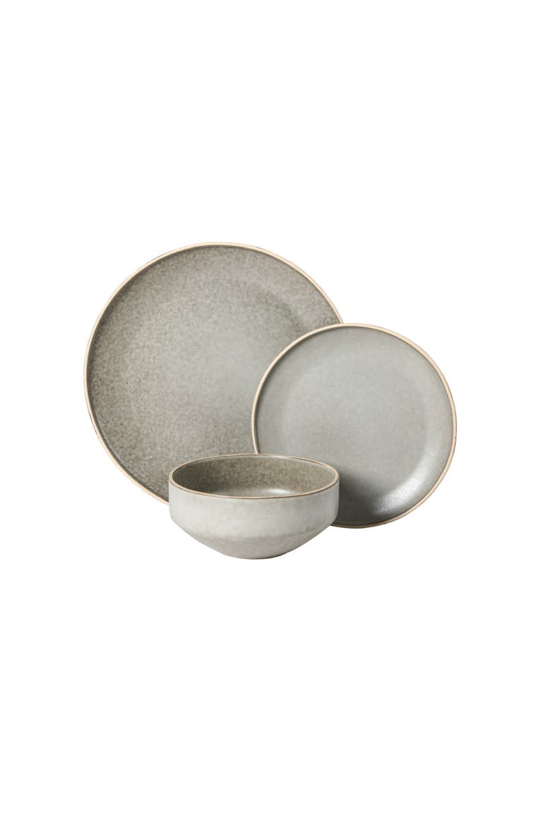 Plates and Bowls Set 12 Piece Matte Reactive Stoneware Dinnerware Set for 4, Alternate, color, Matte Grey