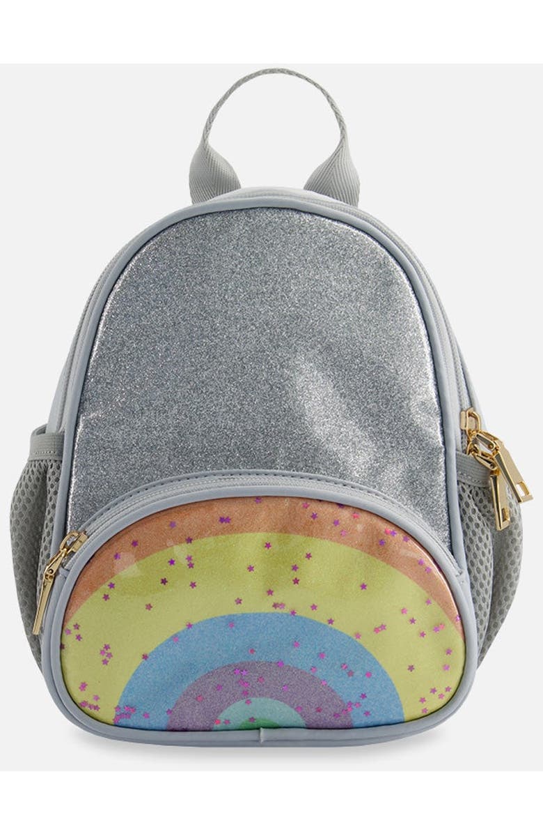 Deux par Deux Girl's Back Pack With Rainbow Pocket Silver, Main, color,