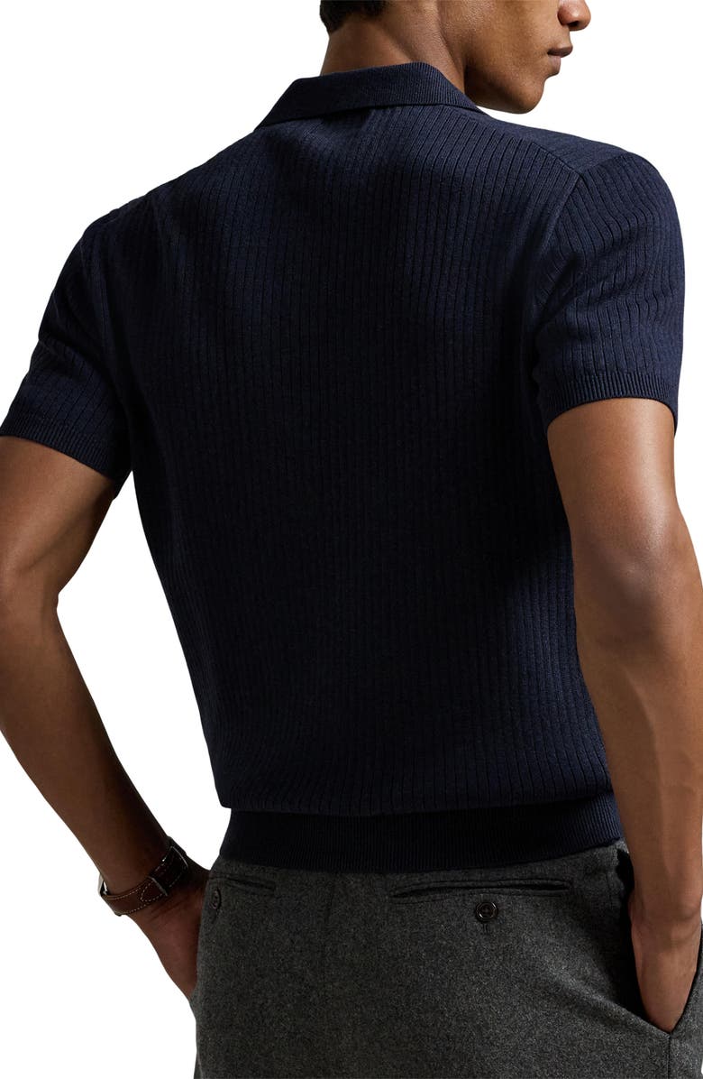 Polo Ralph Lauren Johnny Collar Rib Cotton Polo Sweater, Alternate, color, Navy Heather