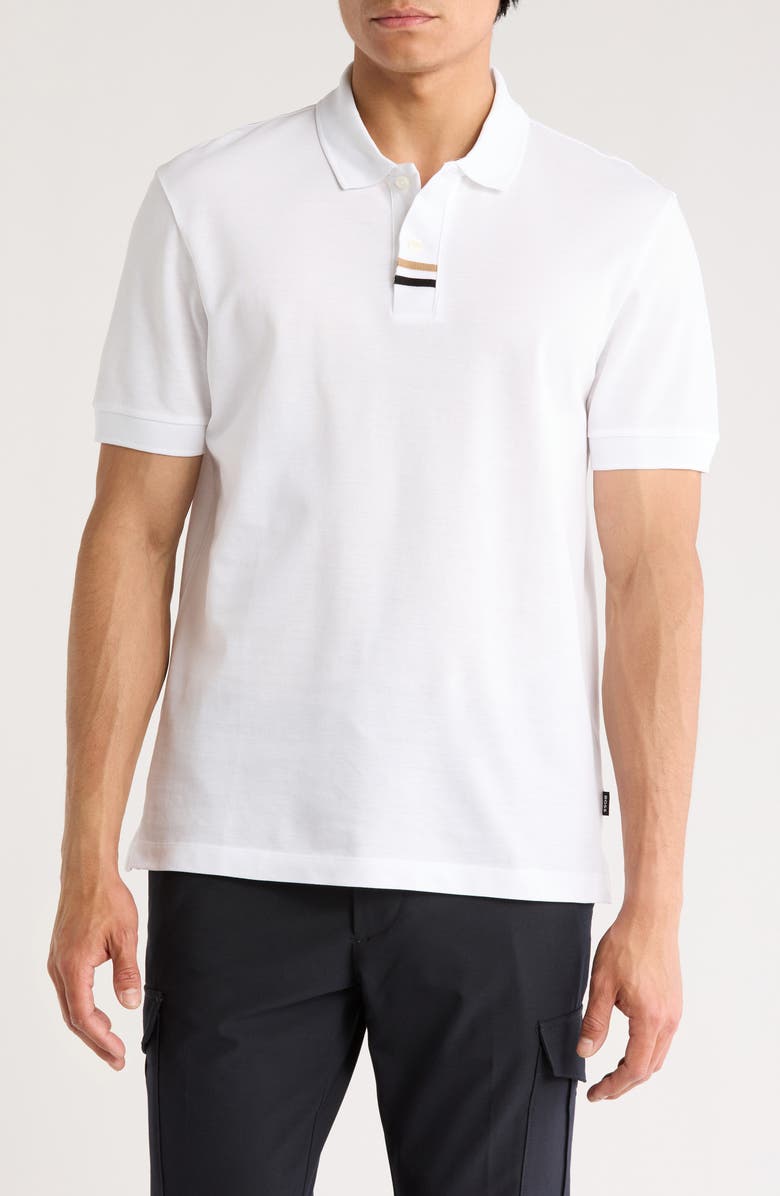 BOSS Parlay Tipped Cotton Polo, Main, color, White