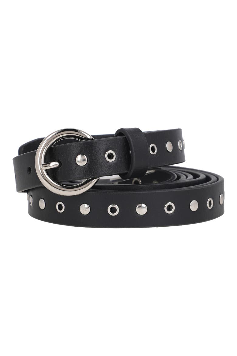 Stud Double Wrap Leather Belt, Alternate, color, BLACK / POLISHED NICKLE