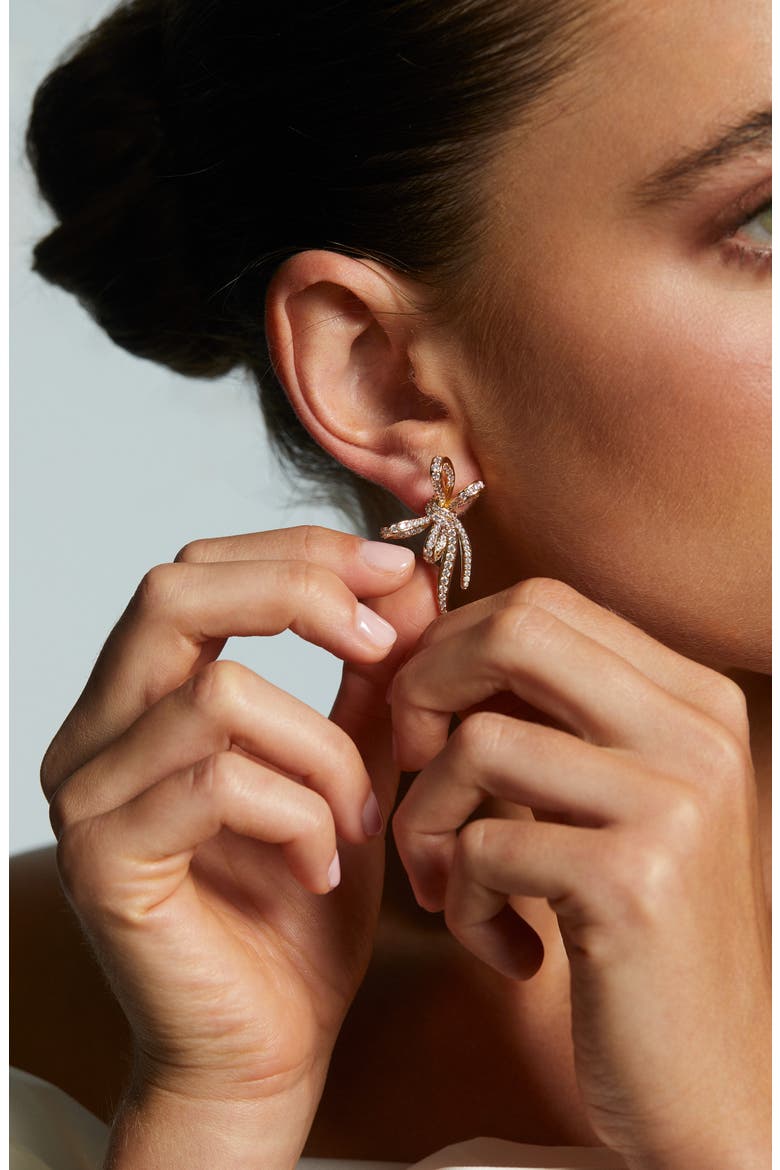 Le Bisou Pavé Bow Earrings, Alternate, color, GOLD