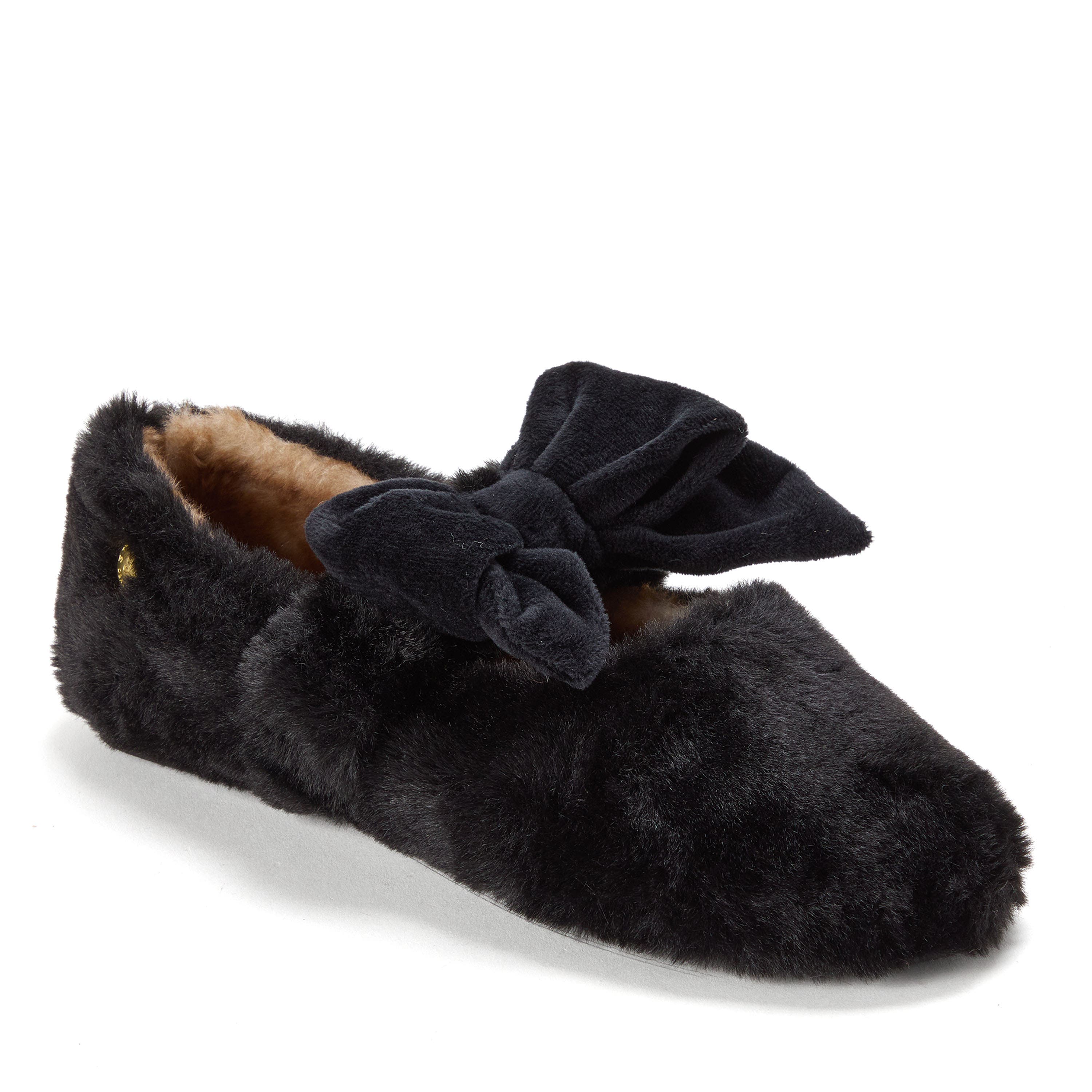 Dearfoams Maryanne Luxe Teddy Maryjane, Main, color, Black