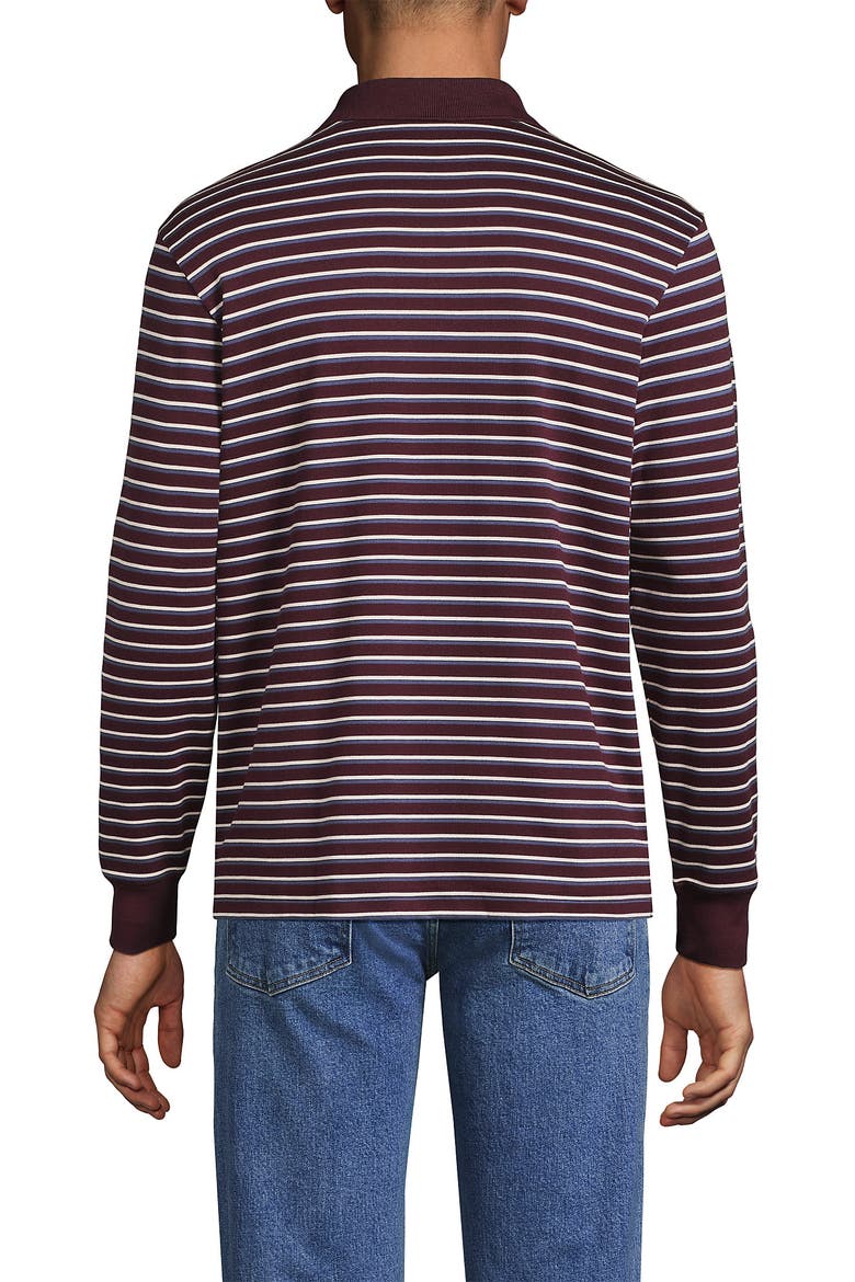 Long Sleeve Cotton Supima Polo Shirt, Alternate, color, Lush Burgundy/Blue Stripe