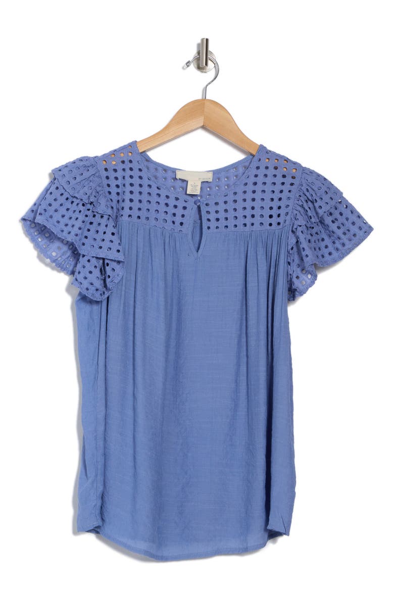 Demi Eyelet Sleeve Top, Alternate, color, COLONY BLUE