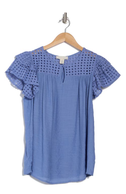 By Design Demi Eyelet Sleeve Top In Colony Blue