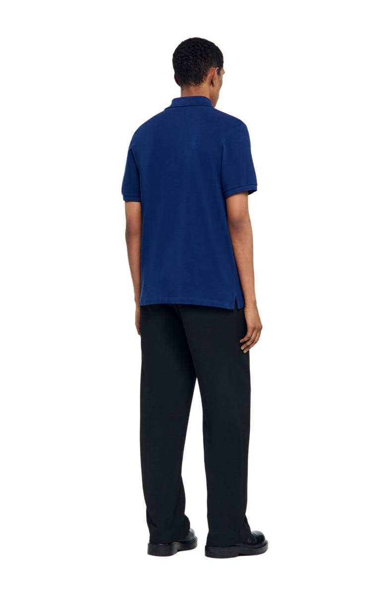 SANDRO Polo shirt with leather logo, Alternate, color, Navy Blue