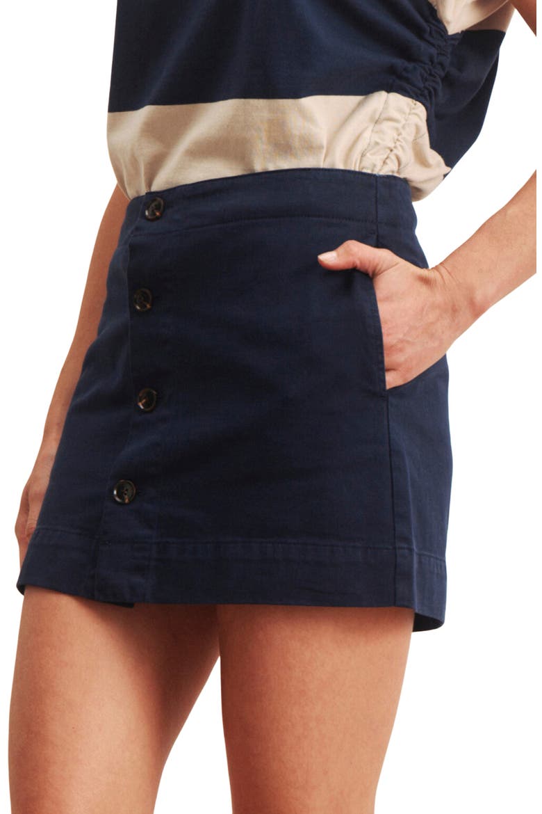 Mila Button Front Cotton Miniskirt, Alternate, color, NAVY BLUE