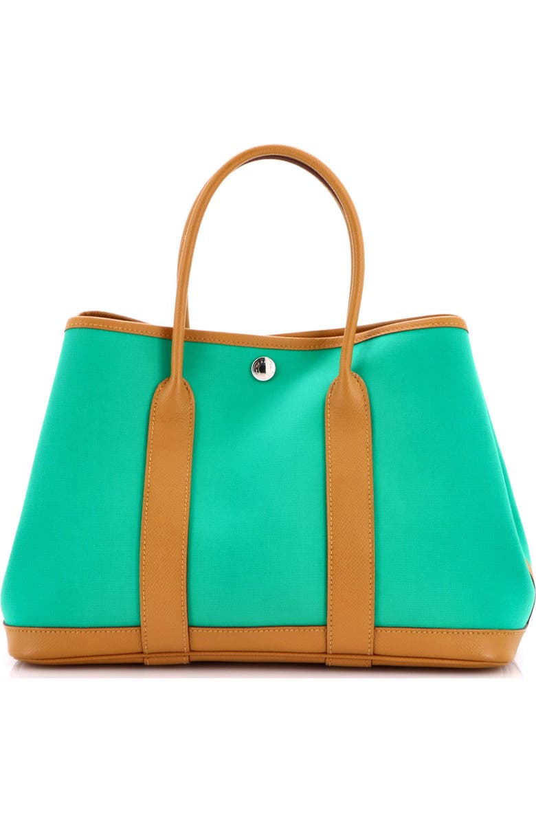 Pre-Owned Hermes Garden Party Tote Toile and Leather 30, Main, color, Vert Jade