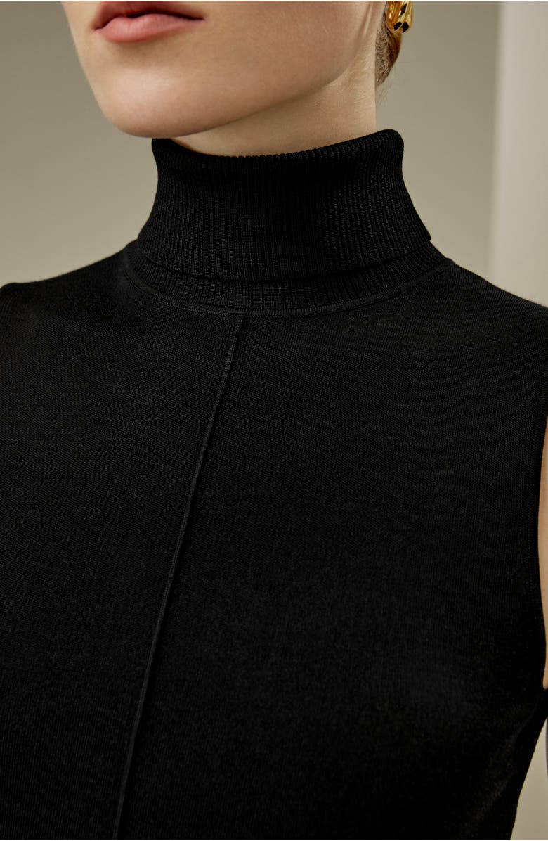 Lilysilk Silk Knitted Turtleneck Sleeveless Top, Alternate, color, Black