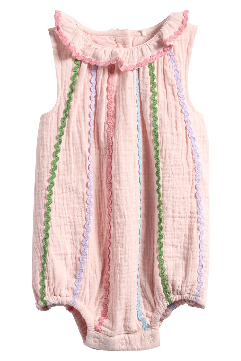 Double Cloth Bubble Romper, Main, color, CHALK PINK MULTI RIC RAC