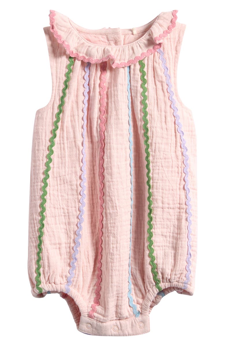Mini Boden Double Cloth Bubble Romper, Main, color, Chalk Pink Multi Ric Rac