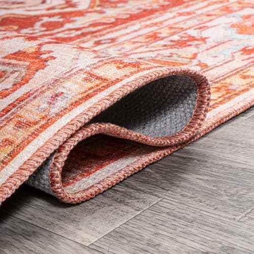 Jonathan Y Asa Ornate Medallion Machine-washable Round Area Rug In Orange/cream-beige