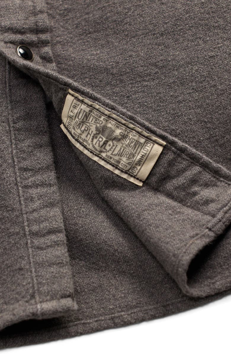 Double RL Slim Fit Cotton Chamois Snap-Up Western Shirt, Alternate, color, Heather Gray