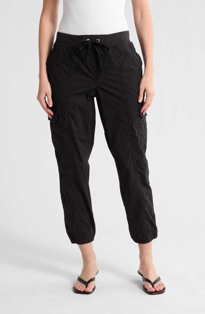 DKNY Ribbed Drawstring Waist Cargo Joggers, Main, color, Black