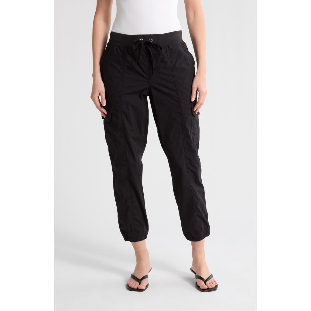 Dkny Ribbed Drawstring Waist Cargo Joggers In Black