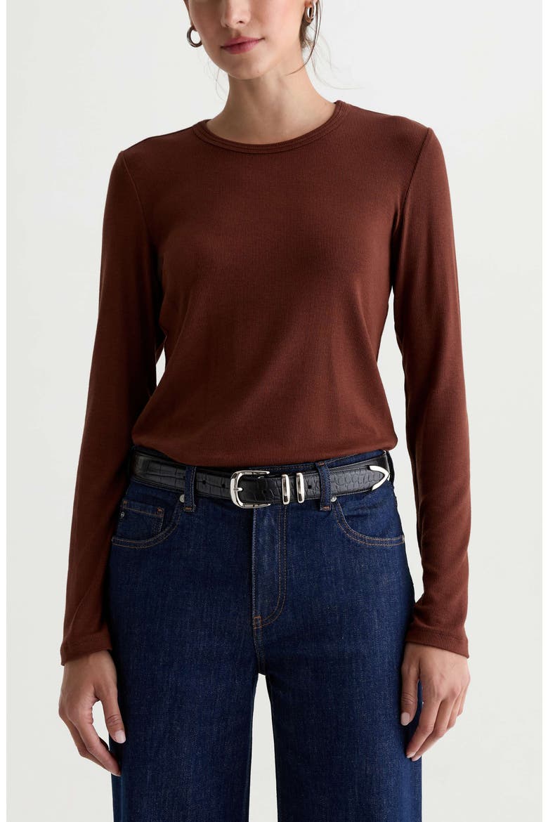 Julia Rib Long Sleeve Top, Main, color, CHESTNUT